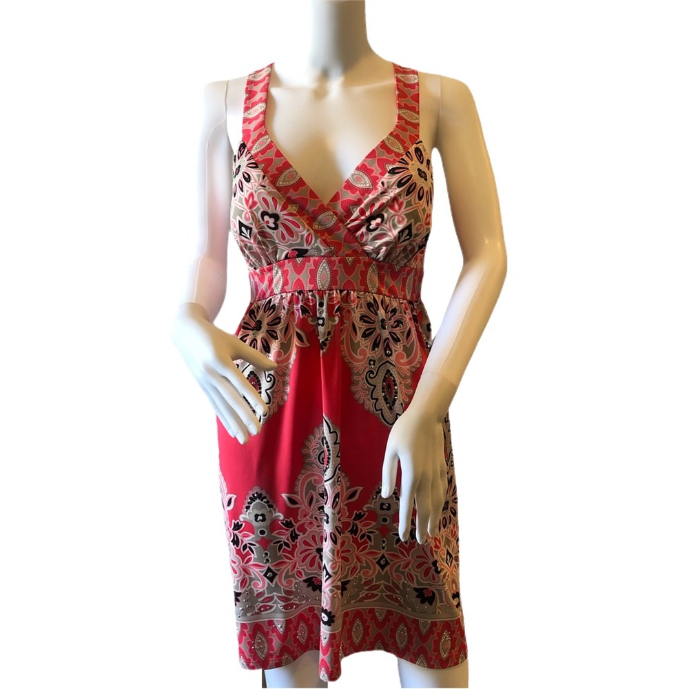 INC Sundress Pink Paisley Petite Summer V-neck Midi Fitted Sexy Party Dress